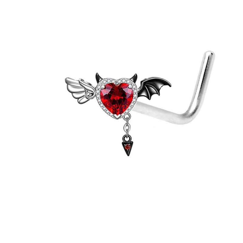 Heart Shaped Devil Wings Stainless Steel Piercing Ring | Gthic.com
