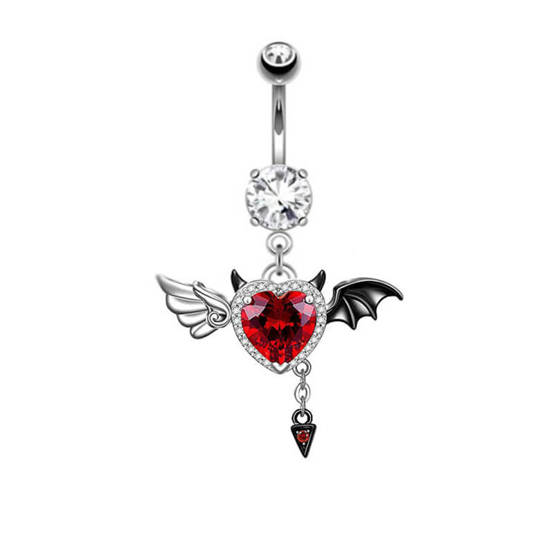 Heart Shaped Devil Wings Stainless Steel Piercing Ring | Gthic.com