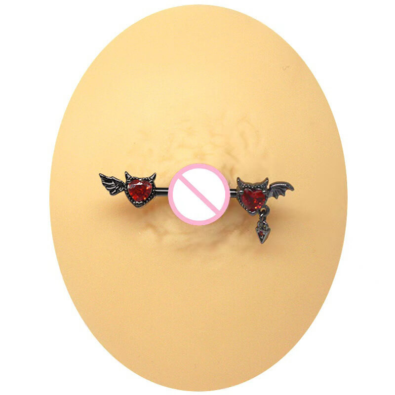 Heart Shaped Devil Wings Stainless Steel Piercing Ring | Gthic.com