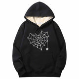 Heart Spiderweb Pattern Crew Collar Hoodie 01 | Gthic.com