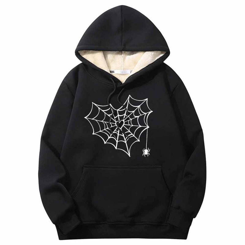 Heart Spiderweb Pattern Crew Collar Hoodie 01 | Gthic.com