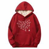 Heart Spiderweb Pattern Crew Collar Hoodie 02 | Gthic.com