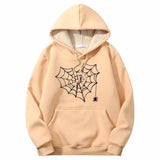 Heart Spiderweb Pattern Warm Fleece Sherpa Lined Hoodie