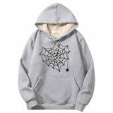 Heart Spiderweb Pattern Warm Fleece Sherpa Lined Hoodie