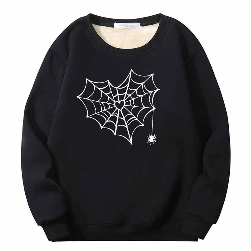 Heart Spiderweb Pattern Crew Collar Sweatshirt 01 | Gthic.com