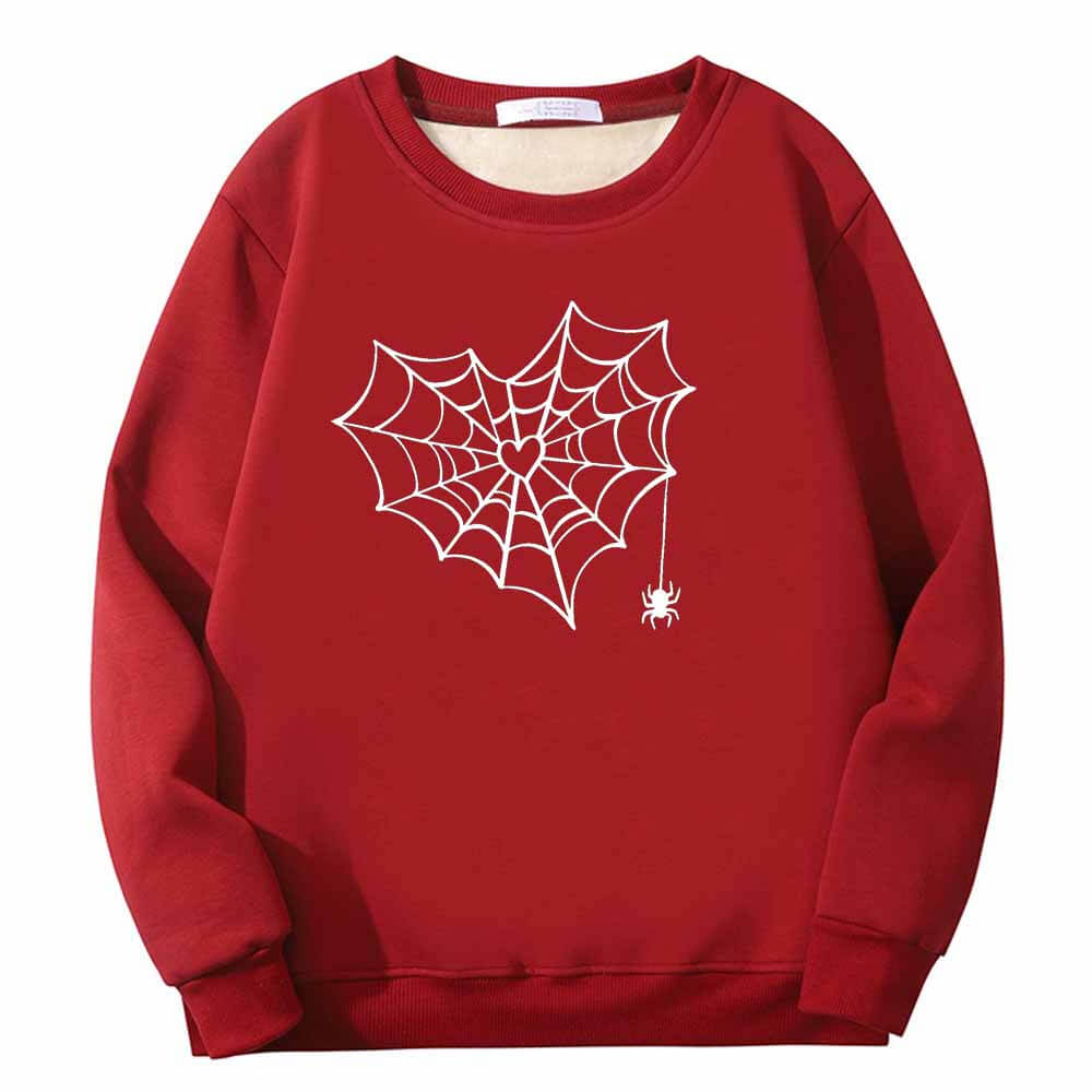 Heart Spiderweb Pattern Crew Collar Sweatshirt 02 | Gthic.com