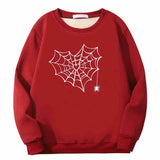 Heart Spiderweb Pattern Crew Collar Sweatshirt 02 | Gthic.com