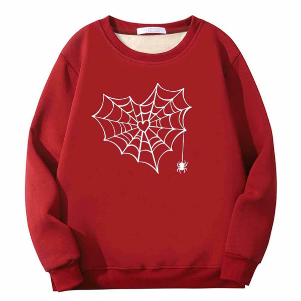 Heart Spiderweb Pattern Crew Collar Sweatshirt 02 | Gthic.com