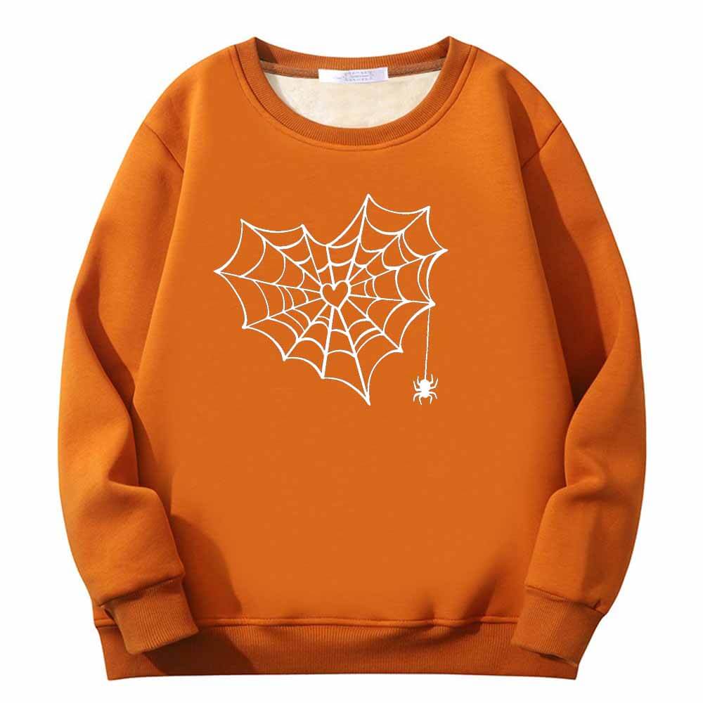 Heart Spiderweb Pattern Crew Collar Fleece Sherpa Sweatshirt