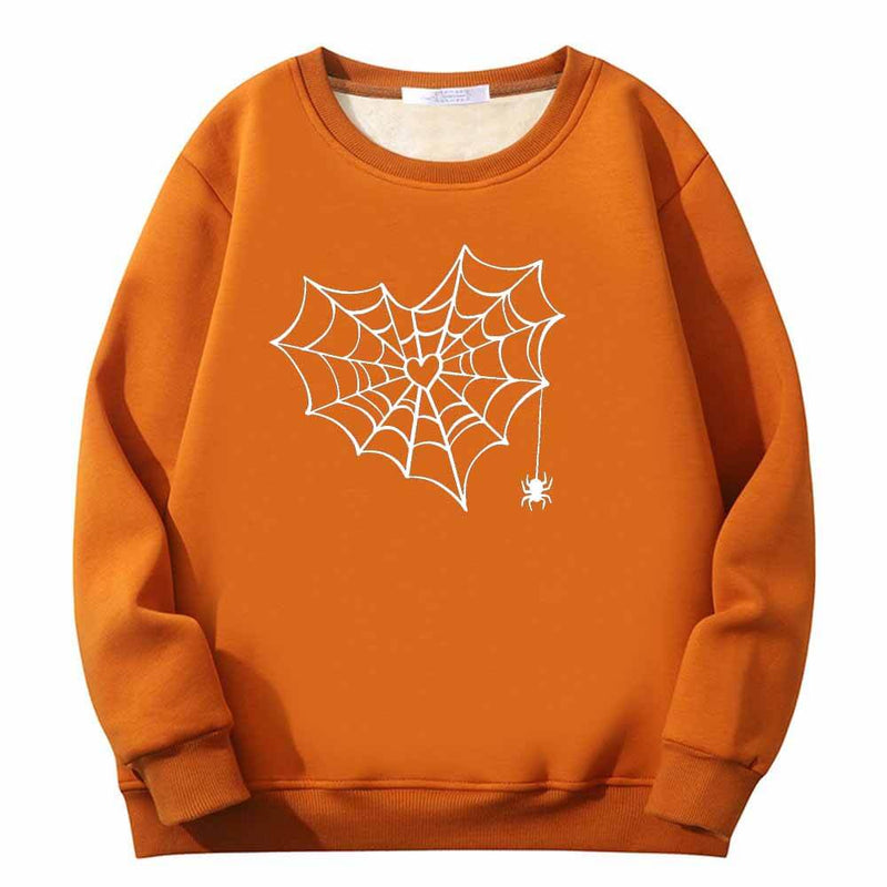 Heart Spiderweb Pattern Crew Collar Sweatshirt