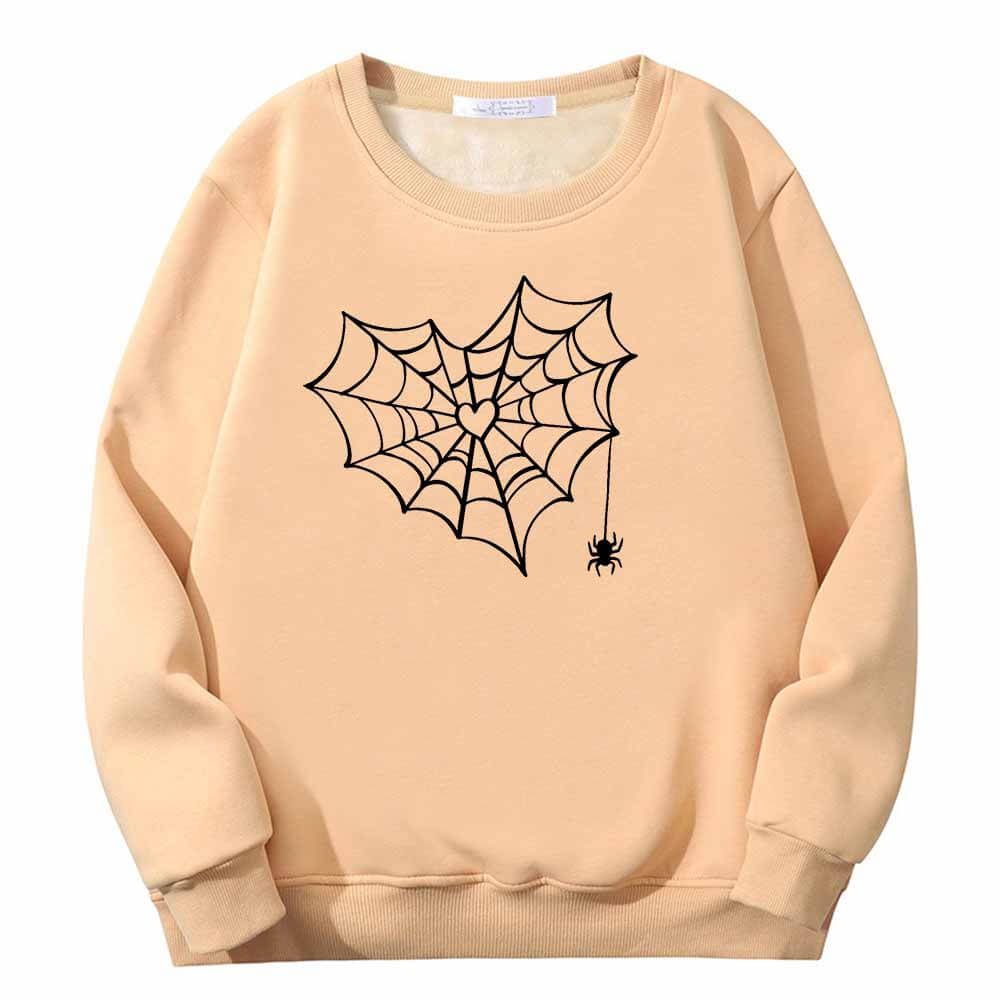 Heart Spiderweb Pattern Crew Collar Fleece Sherpa Sweatshirt