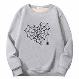 Heart Spiderweb Pattern Crew Collar Fleece Sherpa Sweatshirt