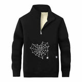 Heart Spiderweb Pattern Stand Collar Zip Sweatshirt 01 | Gthic.com