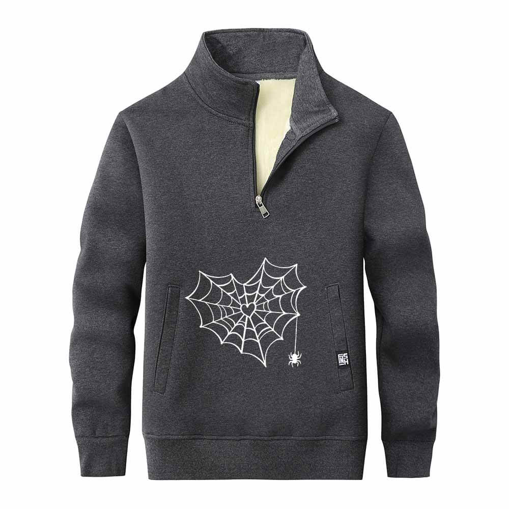 Heart Spiderweb Pattern Stand Collar Zip Sweatshirt 02 | Gthic.com