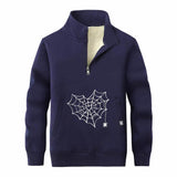 Heart Spiderweb Pattern Stand Collar Zip Sweatshirt