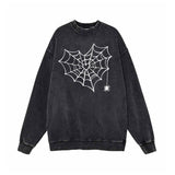 Heart Spiderweb Pattern Vintage Washed Sweatshirt 01 | Gthic.com