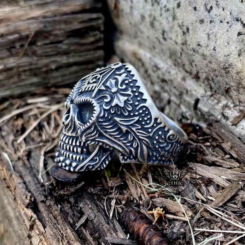 Anello teschio massonico in argento sterling in metallo pesante