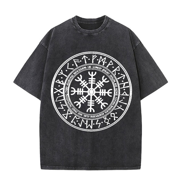 Helm Of Awe Totem Runes Viking Washed T-shirt | Gthic.com