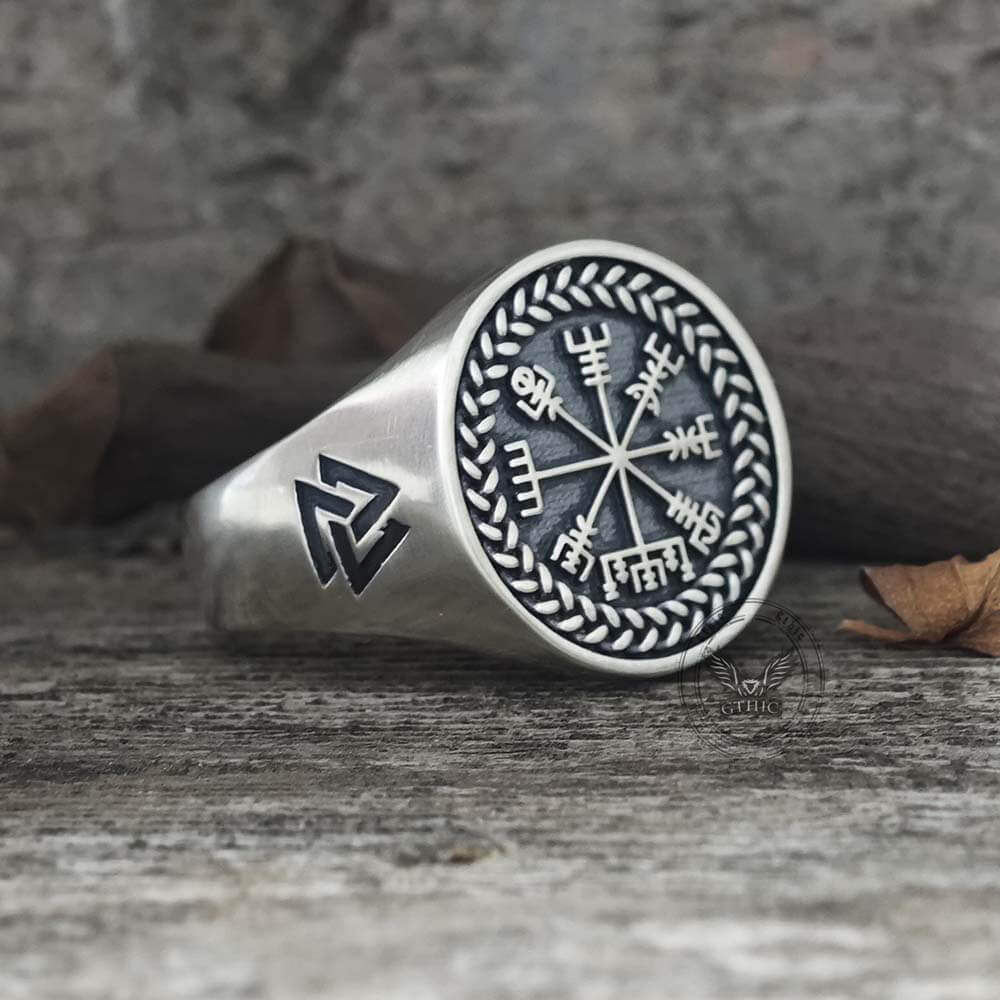 Helm of Awe Valknut Sterling Silver Viking Ring