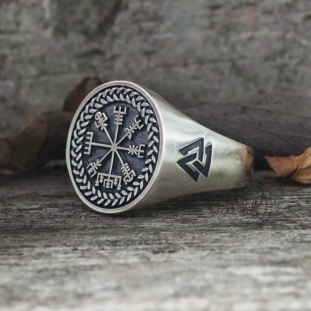 Helm of Awe Valknut Sterling Silver Viking Ring  | Gthic.com