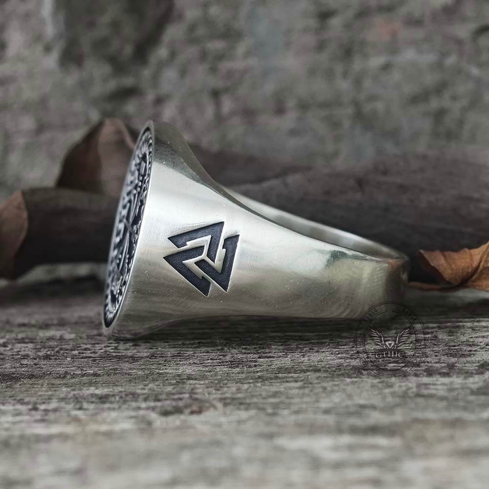 Helm of Awe Valknut Sterling Silver Viking Ring