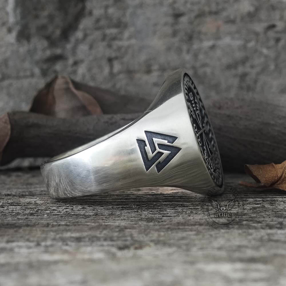 Helm of Awe Valknut Sterling Silver Viking Ring