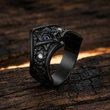 Hexagram Blue Gemstone-Set Stainless Steel Ring