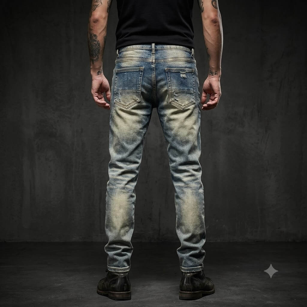 High-Street Distressed Patches Slim-Fit Stretch Jeans | Gthic.com