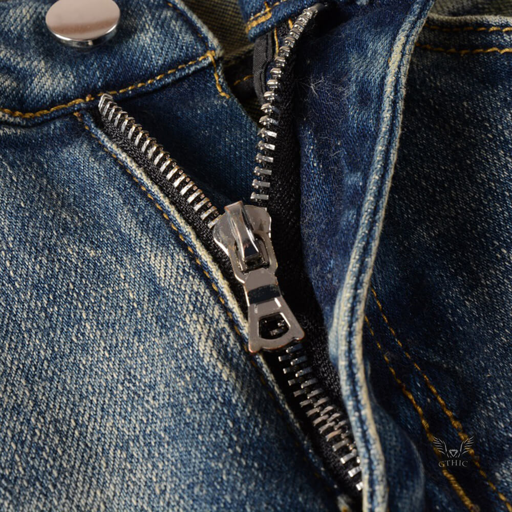 High-Street Distressed Patches Slim-Fit Stretch Jeans