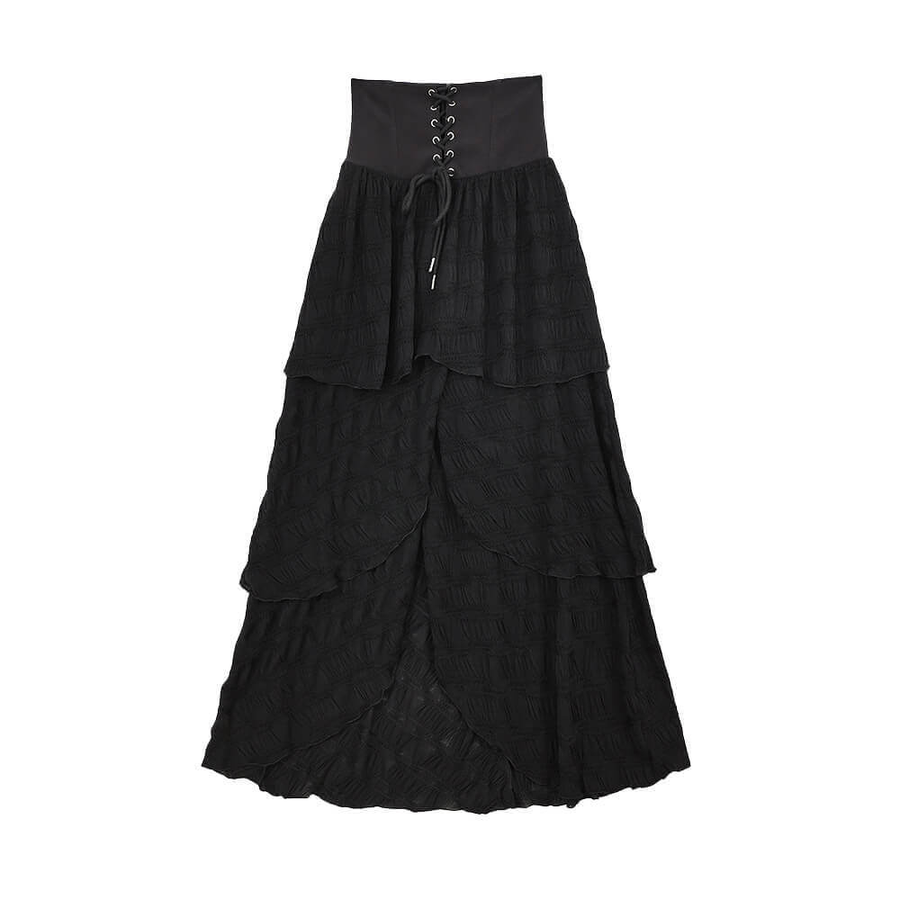 High-waisted Strappy Split Layered Cake Skirt | Gthic.com