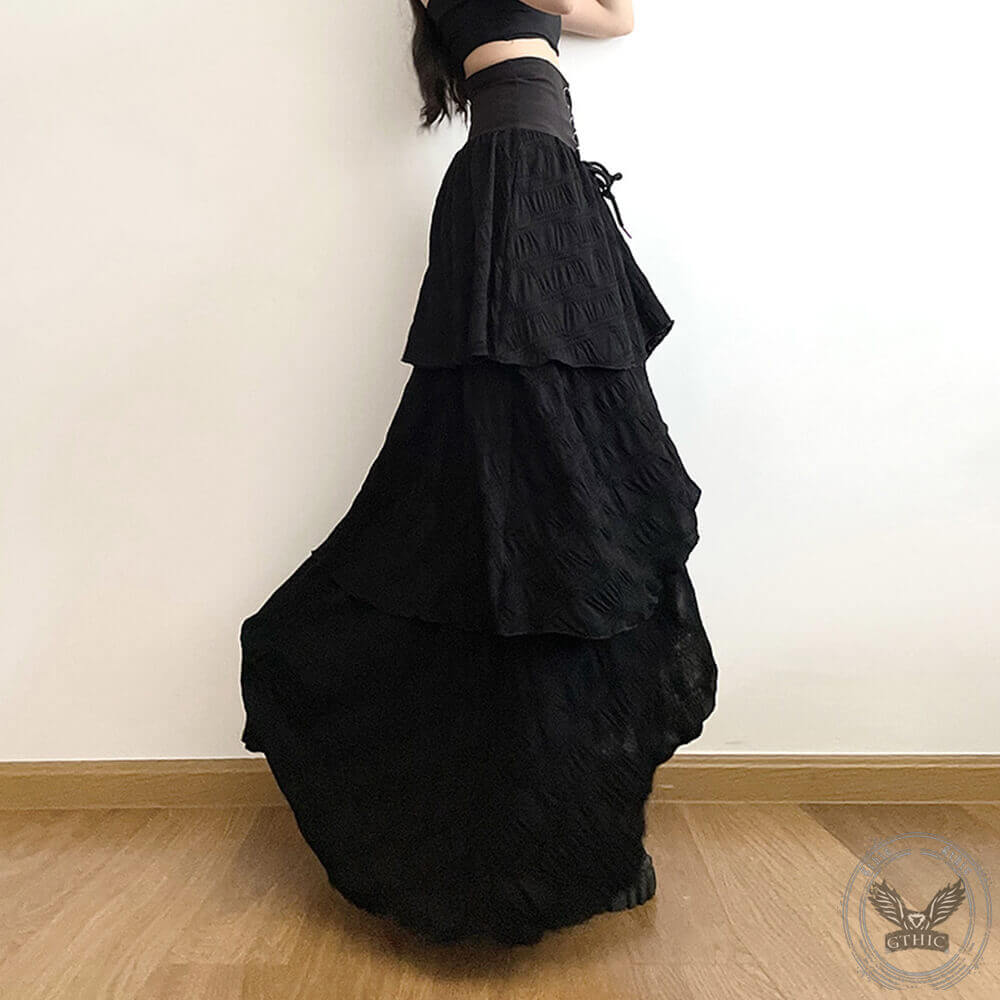 High-waisted Strappy Split Layered Cake Skirt