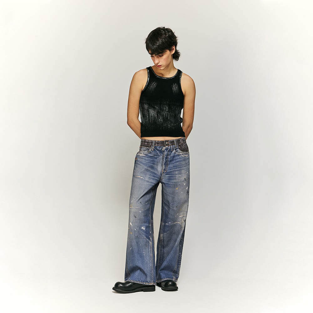 High Street Distressed Loose Straight Cotton Pants | Gthic.com