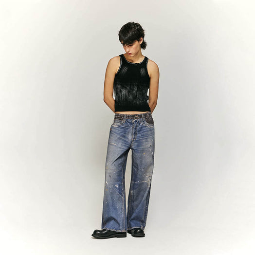 High Street Distressed Loose Straight Cotton Pants | Gthic.com