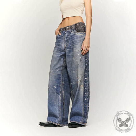 High Street Distressed Loose Straight Cotton Pants | Gthic.com