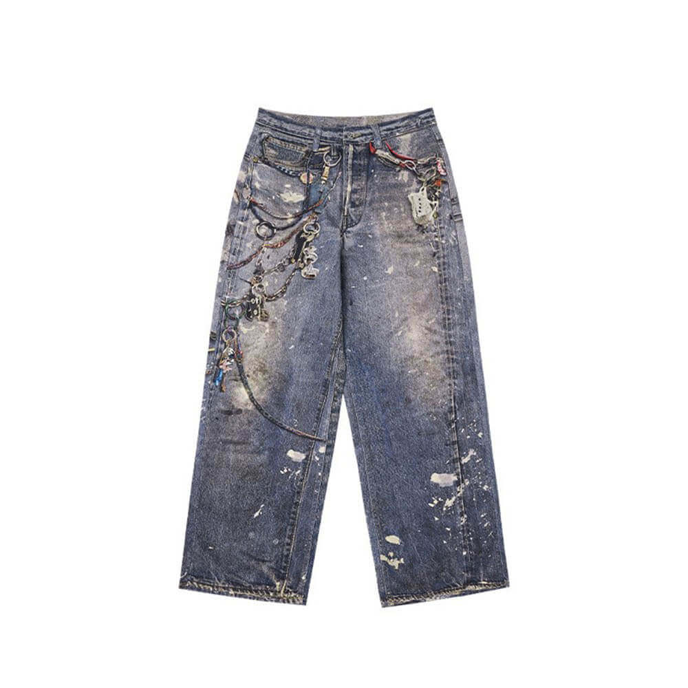 High Street Distressed Loose Straight Cotton Pants | Gthic.com