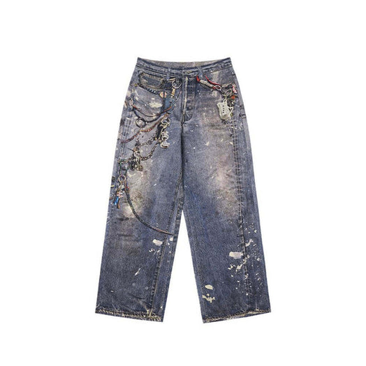 High Street Distressed Loose Straight Cotton Pants | Gthic.com
