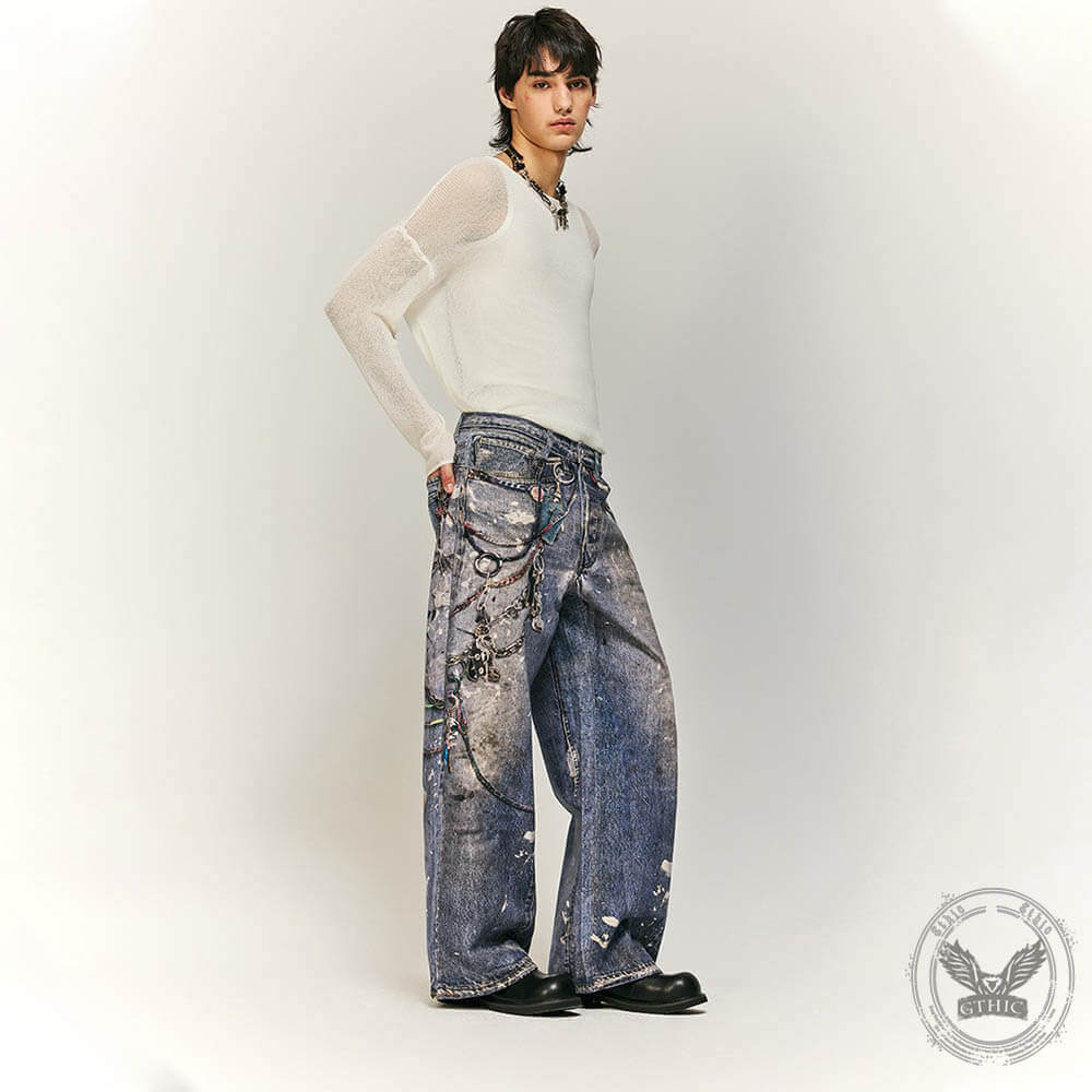High Street Distressed Loose Straight Cotton Pants | Gthic.com