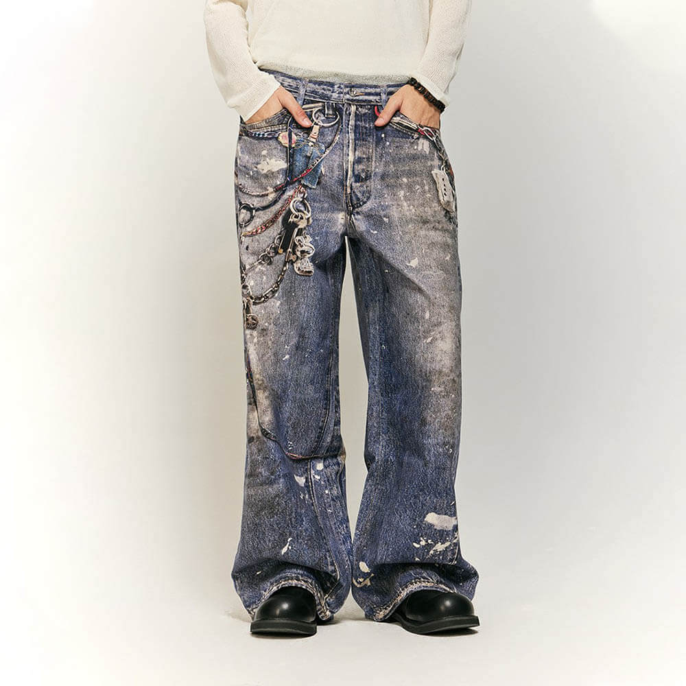 High Street Distressed Loose Straight Cotton Pants | Gthic.com