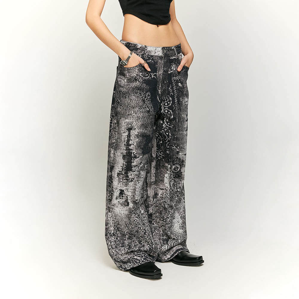 High Street Distressed Loose Straight Cotton Pants | Gthic.com