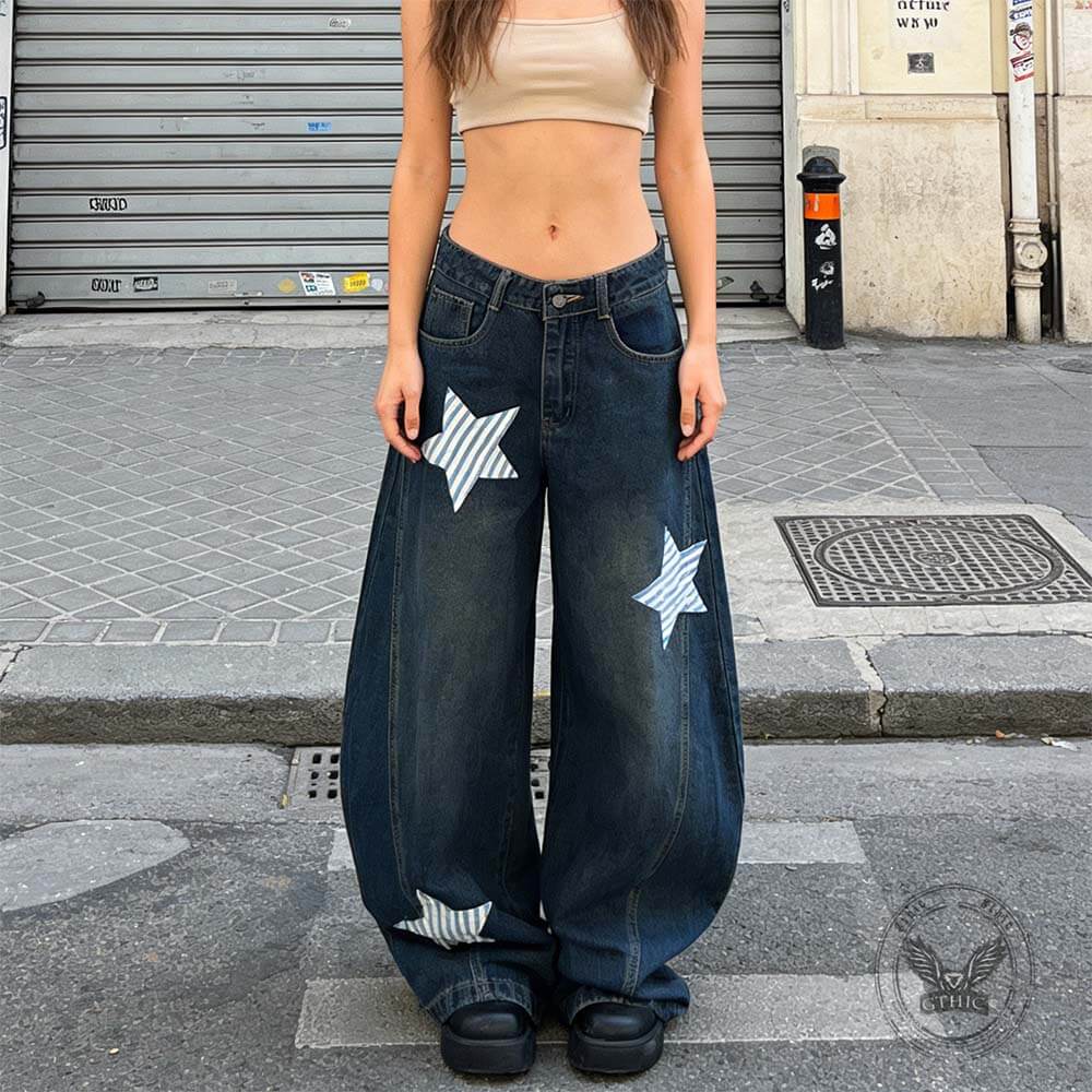 High Street Patchwork Star Rabbit Ear Scimitar Jeans | Gthic.com