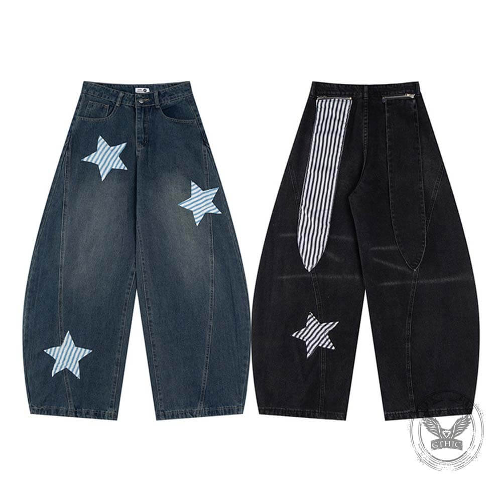 High Street Patchwork Star Rabbit Ear Scimitar Jeans | Gthic.com