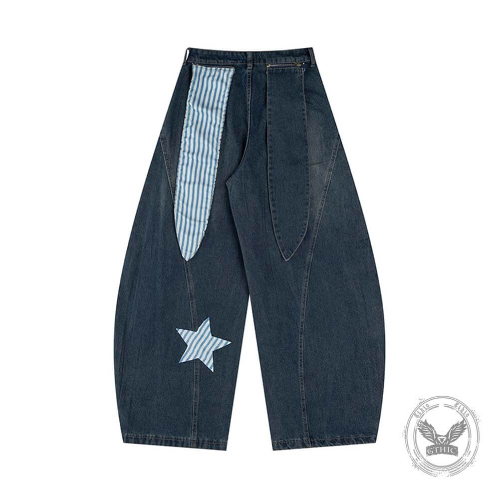 High Street Patchwork Star Rabbit Ear Scimitar Jeans | Gthic.com