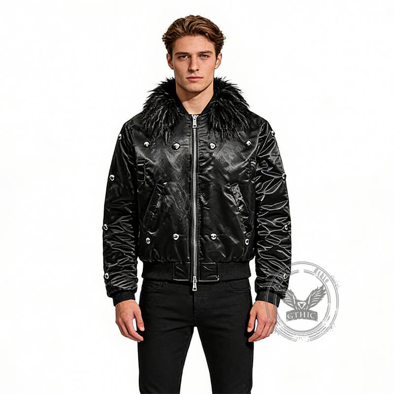 High Street Punk Detachable Fur Collar Flight Jacket | Gthic.com
