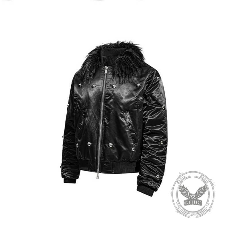 High Street Punk Detachable Fur Collar Flight Jacket | Gthic.com