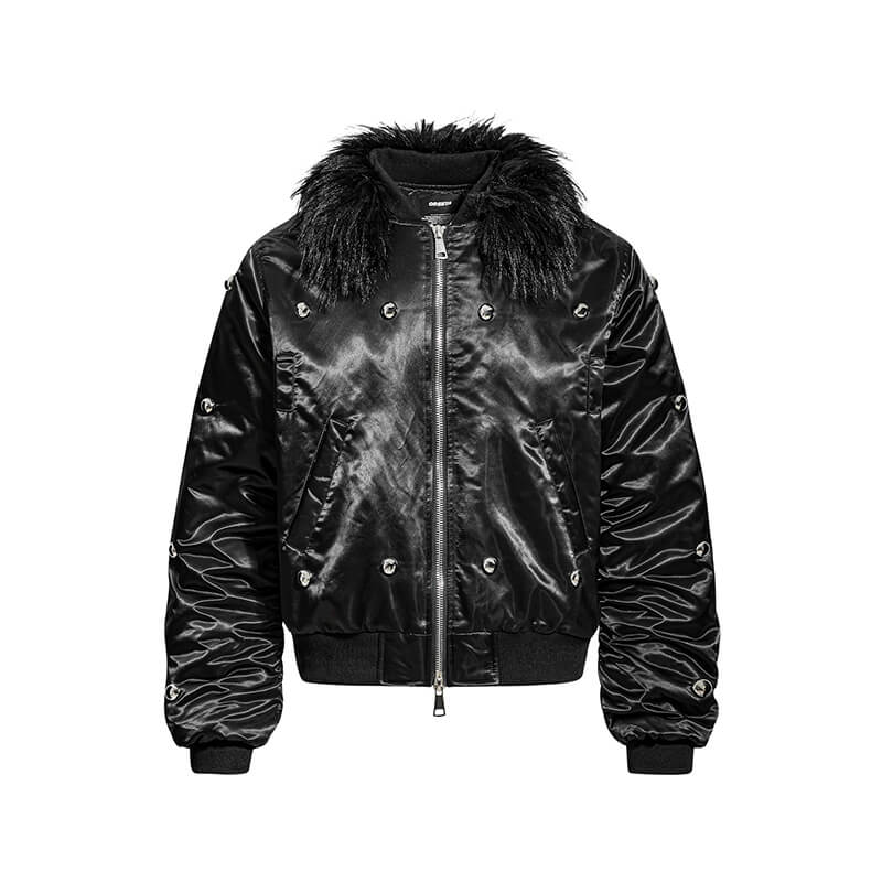 High Street Punk Detachable Fur Collar Flight Jacket | Gthic.com