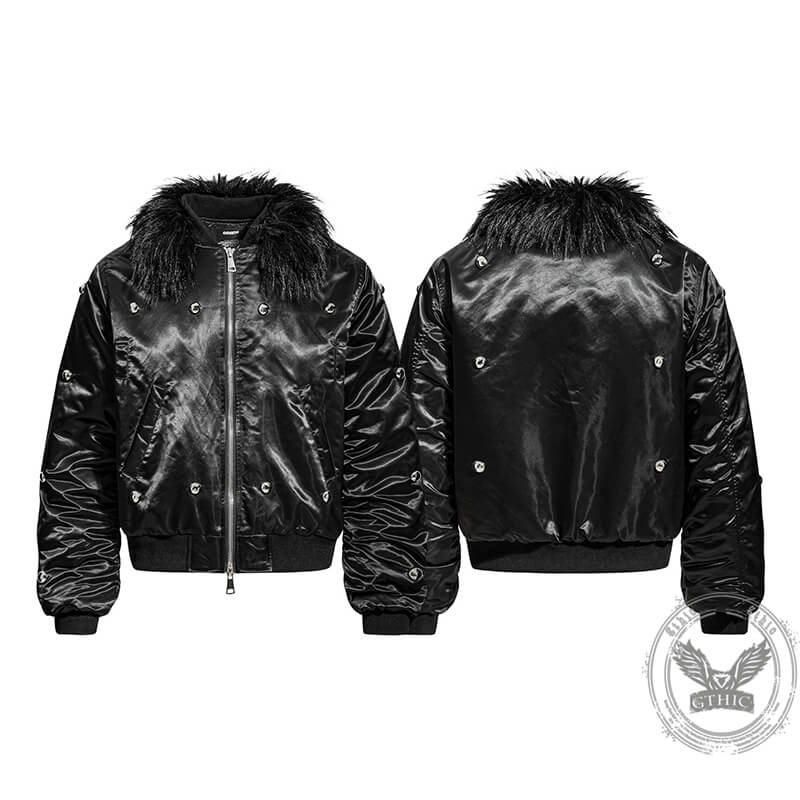 High Street Punk Detachable Fur Collar Flight Jacket | Gthic.com