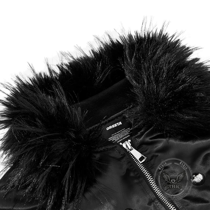 High Street Punk Detachable Fur Collar Flight Jacket