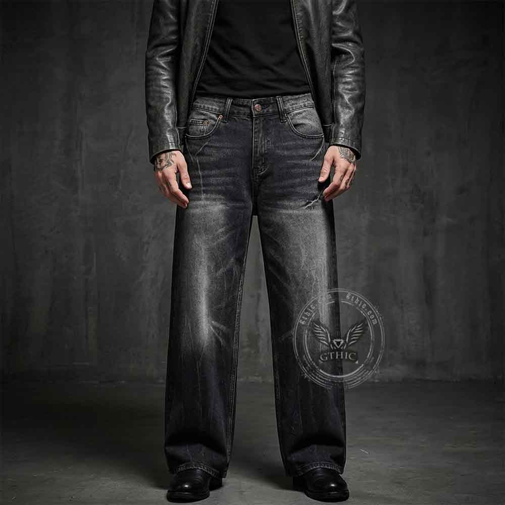 High Street Washed American Wide-Leg Denim Jeans | Gthic.com