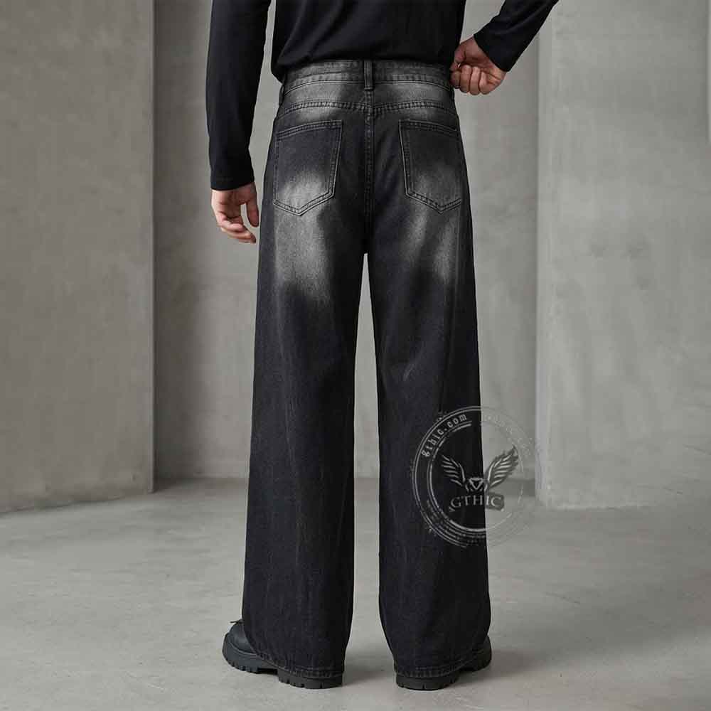 High Street Washed American Wide-Leg Denim Jeans | Gthic.com