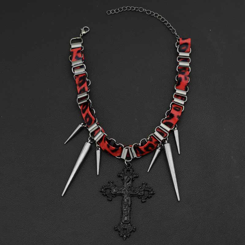 Hip-Hop Cross Rivet Stainless Steel Choker Necklace 01 | Gthic.com